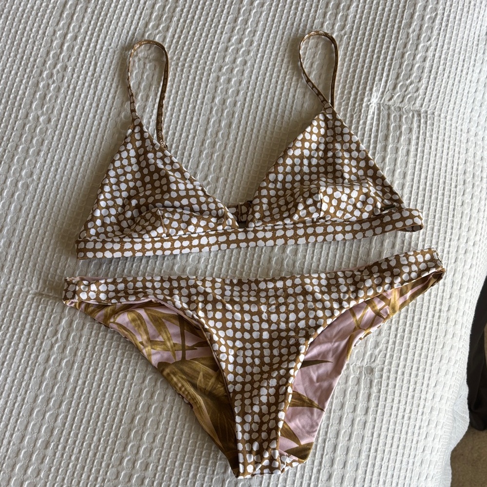 Rip Curl Tan and White Polka Dot Bikini